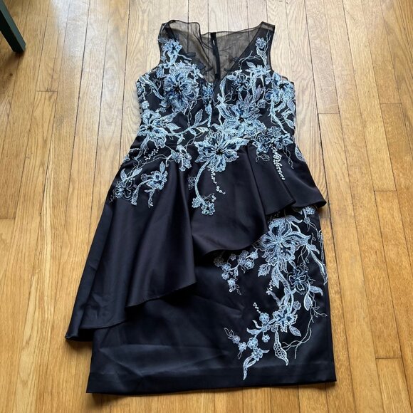 Rickie Freeman Teri Jon Size 12 Black & Silver Embroidered Sleeveless Mini Dress - Picture 11 of 16